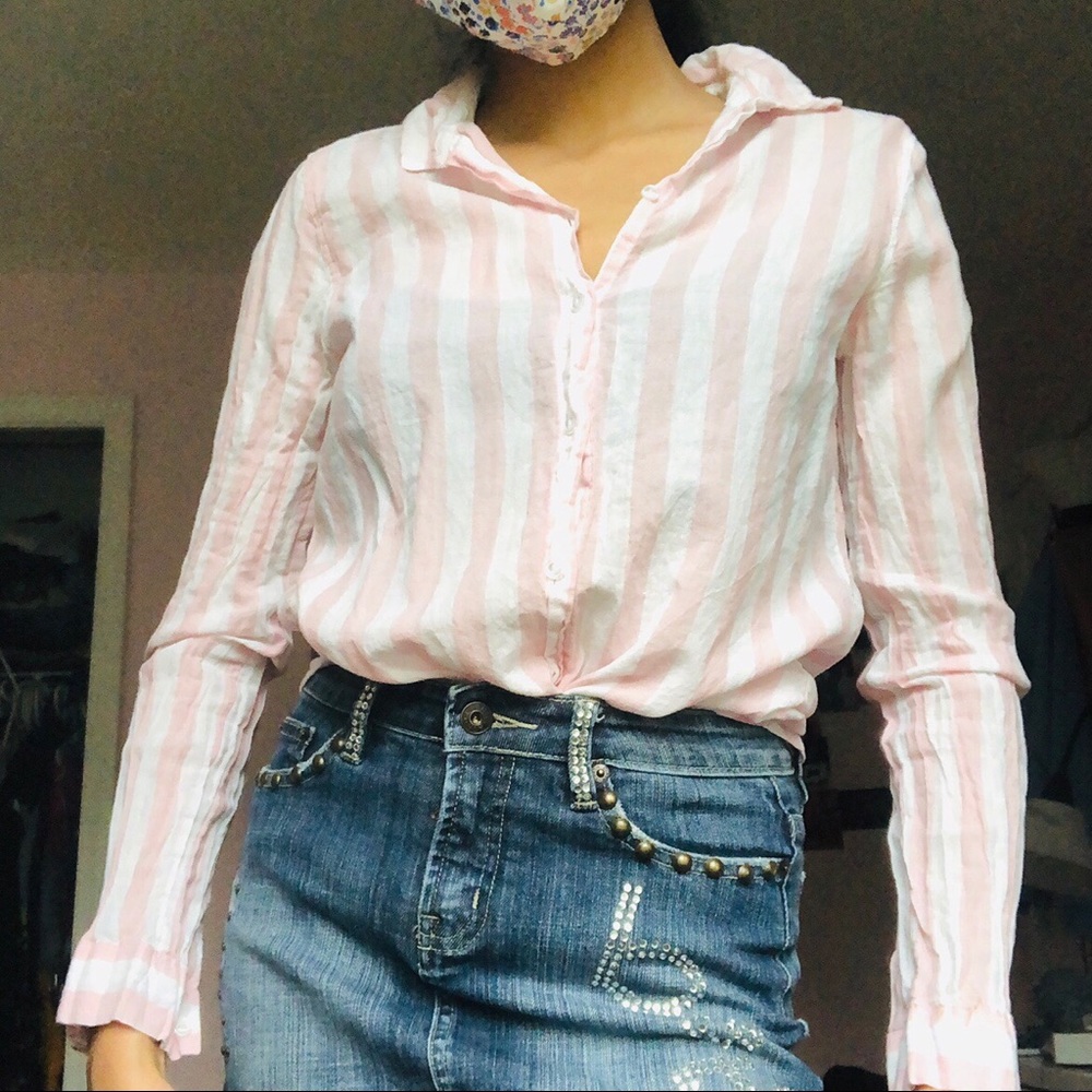 Baby pink and white striped blouse